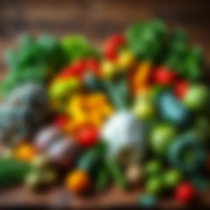 A colorful assortment of fresh green vegetables and fruits on a wooden table, showcasing their vibrant colors and textures, symbolizing health and nutrition.