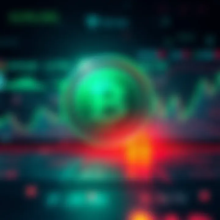 Green Satoshi Token Trading A digital representation of the Green Satoshi Token with a fluctuating graph showing its recent rise and stability.