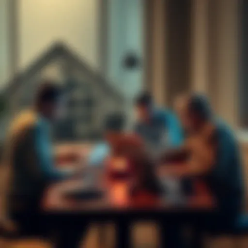 A group of four people gathered around a table with laptops and digital devices, appearing to plan a heist involving cryptocurrency.