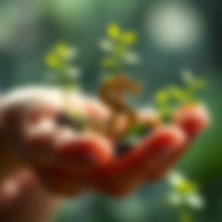 A person holding a dollar sign with plants growing around it, symbolizing growth and financial success.