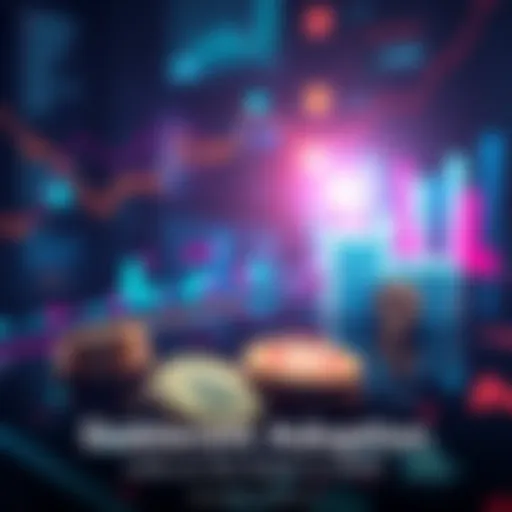 A digital representation of stablecoins with financial symbols and graphs showing growth in usage in 2025