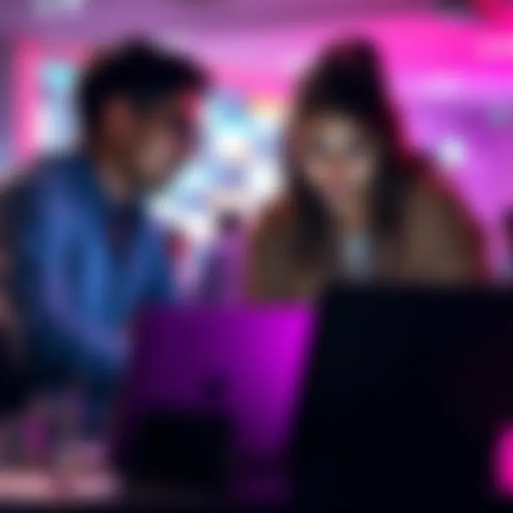 Two people brainstorming over a laptop at a hackathon event