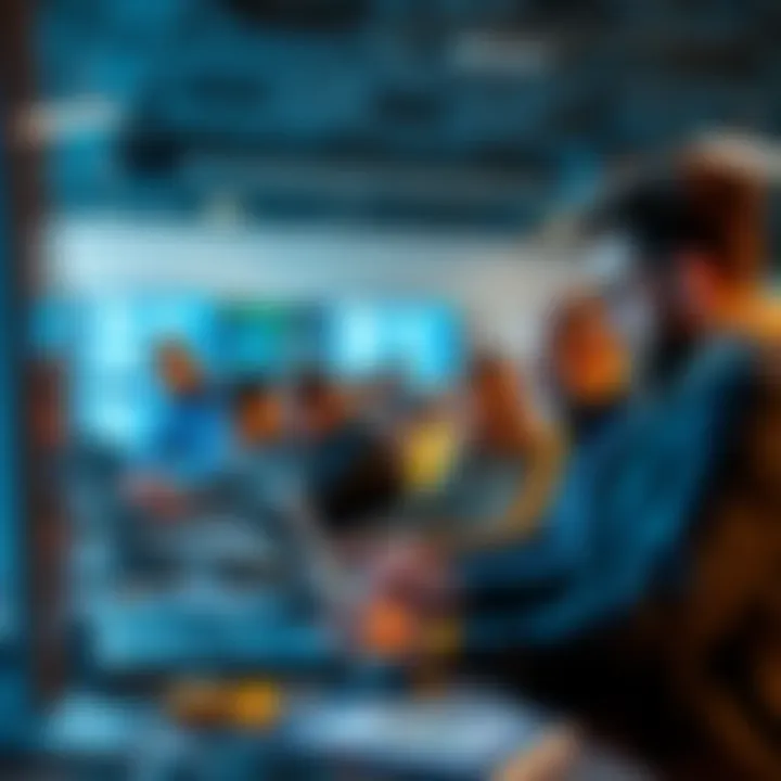 A diverse group of people brainstorming and coding together at a hackathon, focused on creating real-world solutions.