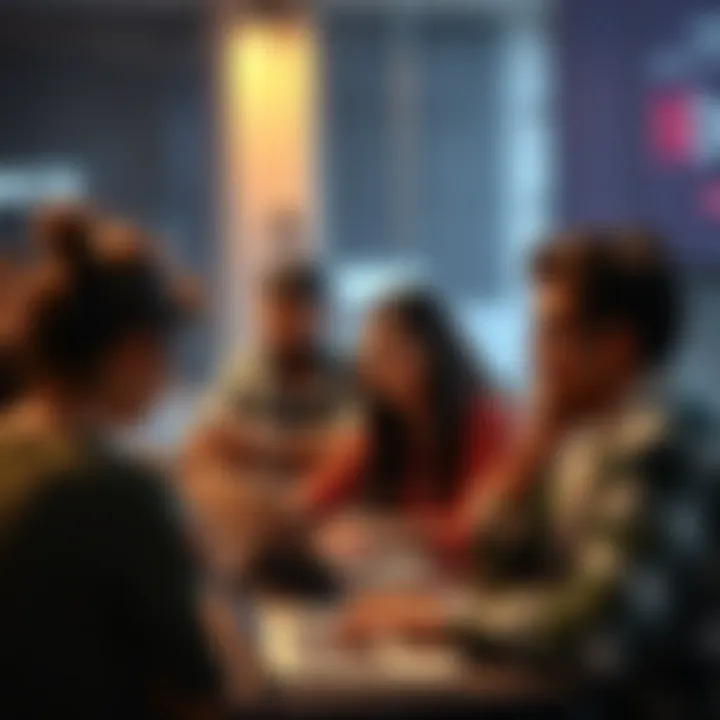 A group of diverse people working together on laptops, collaborating for a hackathon in Greater Noida.