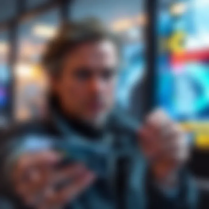 Hacked Cold Card A person looking concerned while holding a Cold Card device, with a blurred background of a news report on hacking incidents.