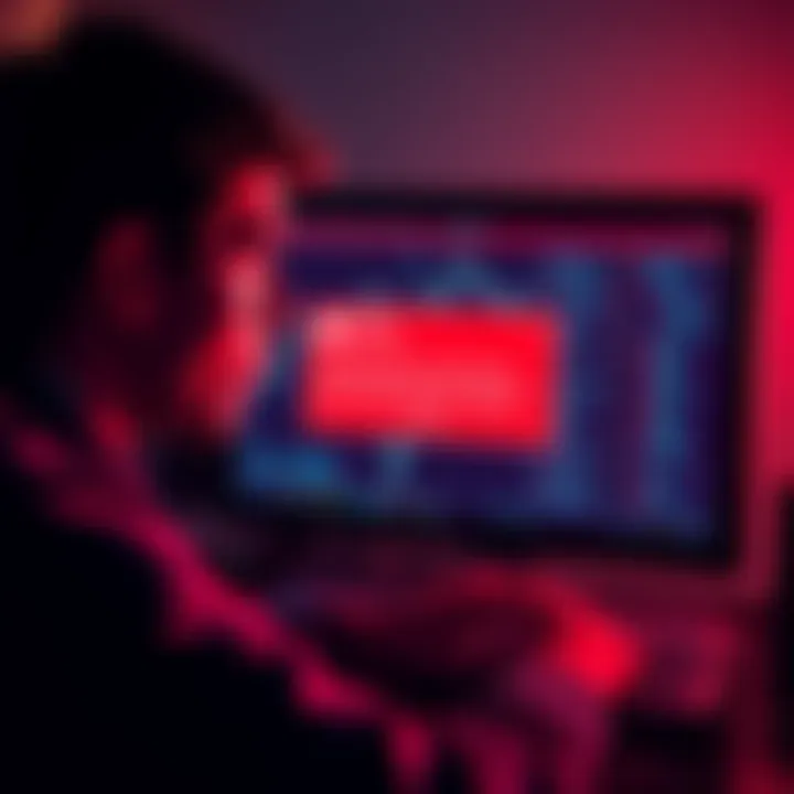 A person looking worriedly at their computer screen, showing a notification about a hacked crypto account, symbolizing loss and concern over security.