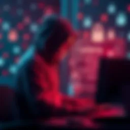 Hacker analyzing a 24-word seed phrase A person in a hoodie sitting at a computer, looking at a screen with a 24-word seed phrase, surrounded by security icons and digital locks