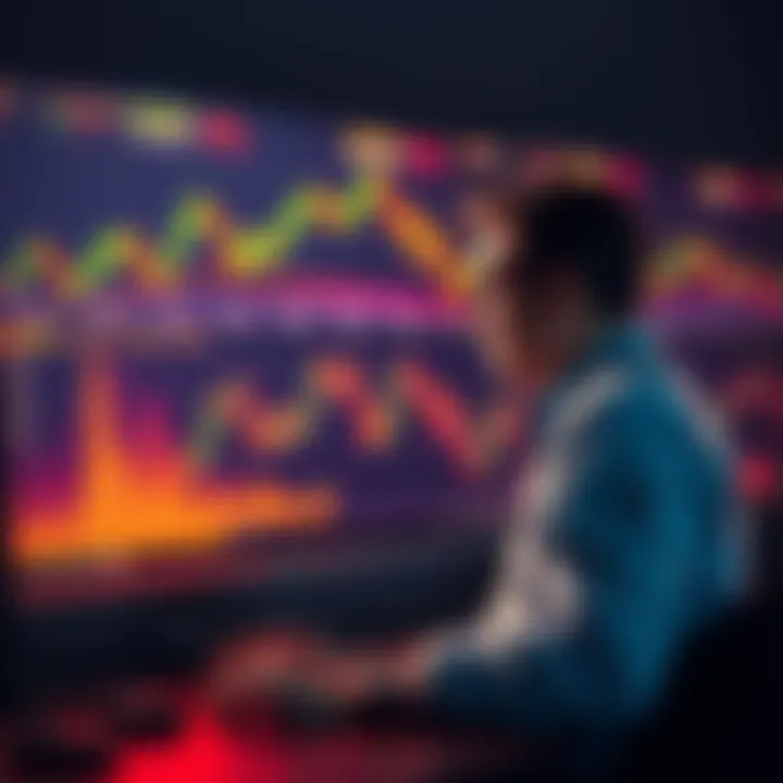 Two people discussing in front of a computer with bitcoin charts on the screen