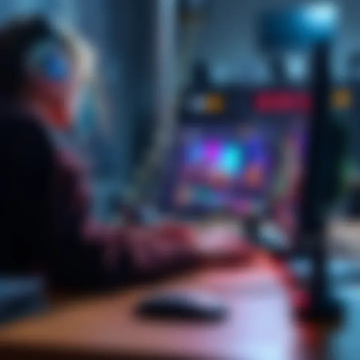 Handcrafted Game Assets A developer working on video game artwork while coding on a computer, representing a blend of AI coding and handmade visuals and sounds.