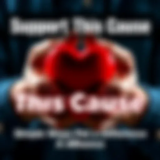 A pair of hands gently cradling a red heart, symbolizing support and charity.