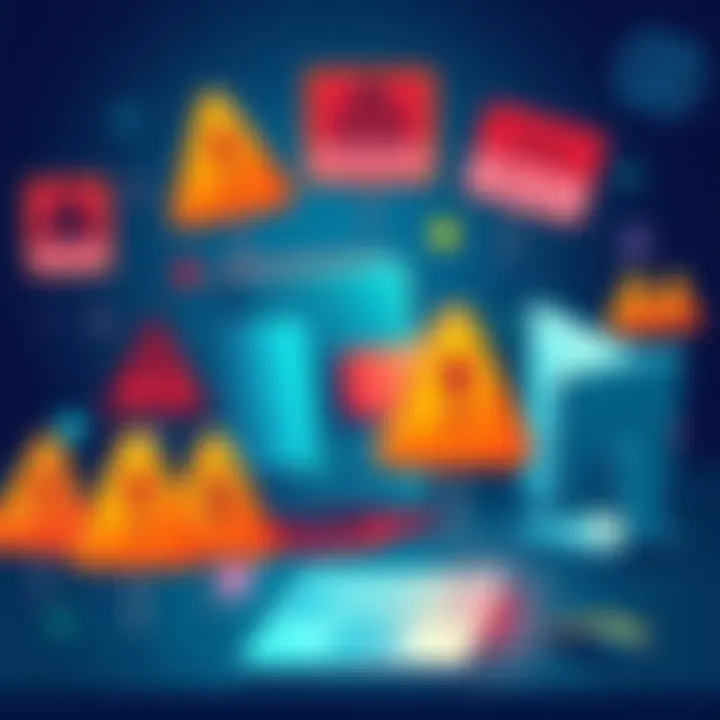 Security Risks of Hardware Wallets An illustration showing a hardware wallet surrounded by warning signs and a computer with an unsafe website, highlighting the risks of online threats to digital assets.
