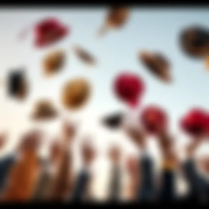 A collection of different styles of hats being tossed into the air, symbolizing success and celebration.