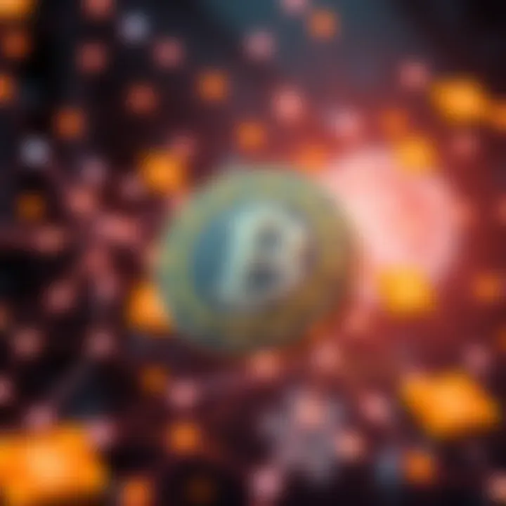 A visual representation of HBAR token with network connections and digital currency symbols in the background