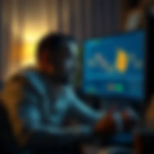 An investor looking distressed while checking Bitcoin's value on a computer screen, showing a dramatic drop. The room appears dimly lit, reflecting their disappointment.
