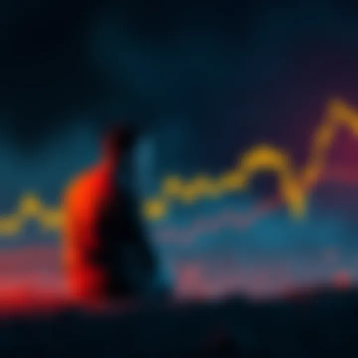 A man sitting alone, looking at a graph showing Bitcoin's rise, with a sad expression, symbolizing regret over past investment choices.