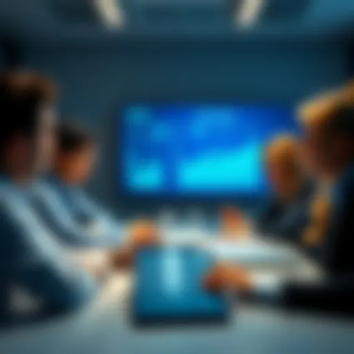 Hedera's Influence on Business A business meeting showing executives discussing Hedera's governance model with charts and graphs in the background.