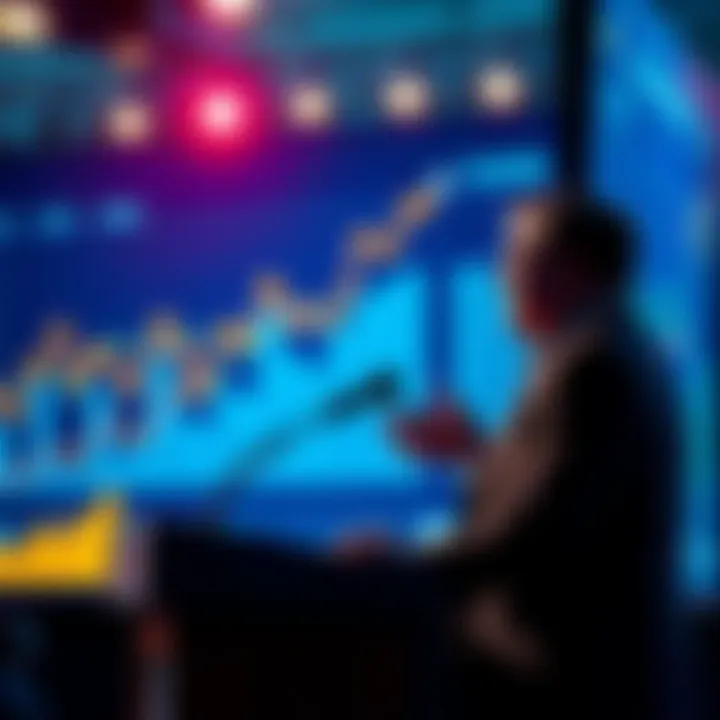 A person speaking at a podium about digital assets and Traditional Finance, with charts and graphs in the background illustrating the shift towards empowering individuals.