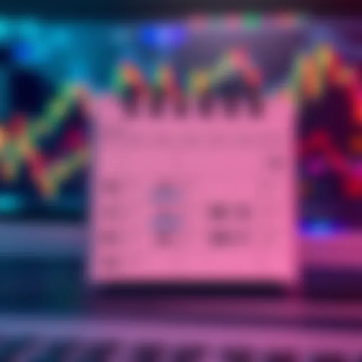 A calendar marking important dates for Hedera Treasury's Q3 2026 release schedule, with financial graphs in the background.