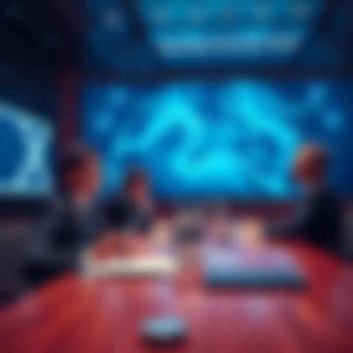 Hedera and United Nations representatives discussing ESG solutions with blockchain technology at a meeting.