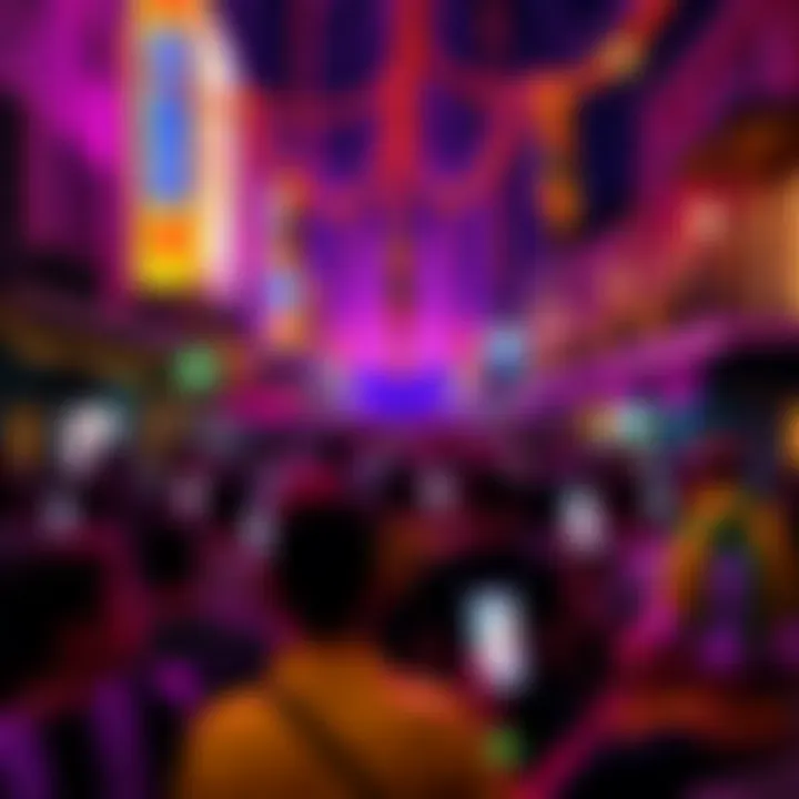 Crowd celebrating Fat Tuesday with vibrant decorations and connectivity devices in New Orleans, showcasing the Helium network's success