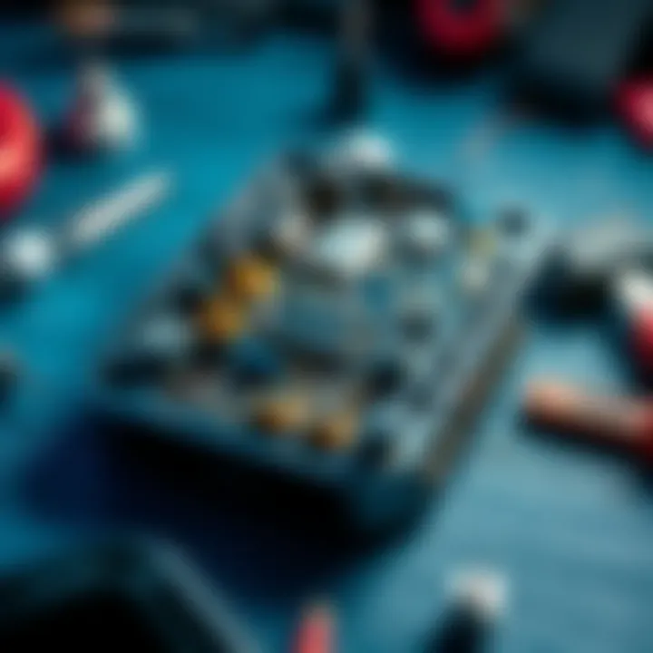 A close-up view of the internal components of a Helium WiFi hotspot, showing circuit boards and salvaged parts that can be repurposed, with tools nearby for creative use.