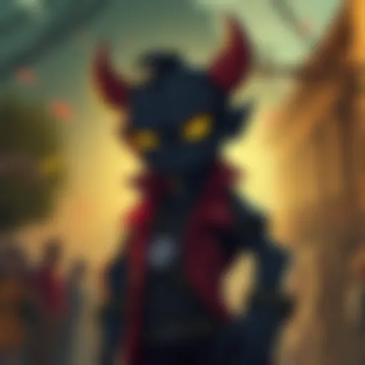 A dark, cartoon character inspired by Matt Furie's imagination, standing confidently with a vibrant background, representing the community-driven nature of $HELLBOY.