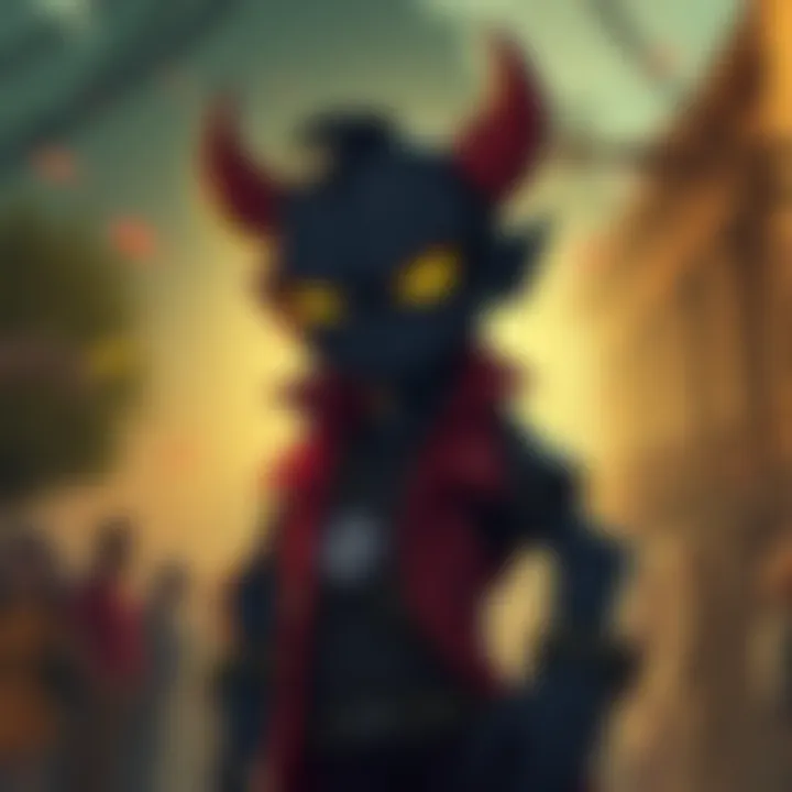 A dark, cartoon character inspired by Matt Furie's imagination, standing confidently with a vibrant background, representing the community-driven nature of $HELLBOY.