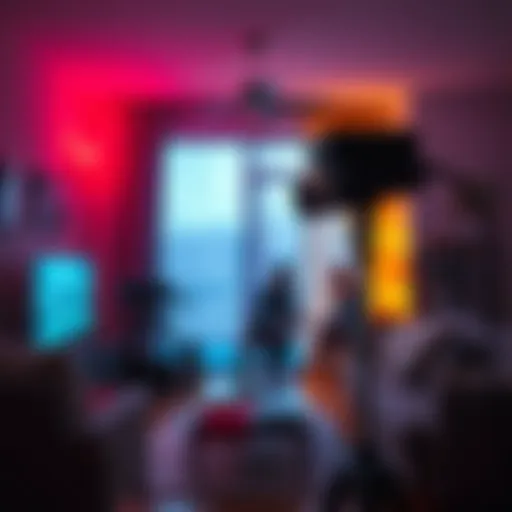 A hidden camera discreetly placed in a living room, capturing the scene of a couple discussing finances during a divorce.