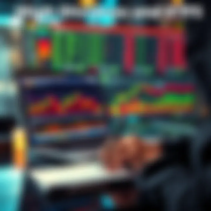 A person analyzing stock market charts and financial news related to high dividend yields, with a laptop and a notepad in front.