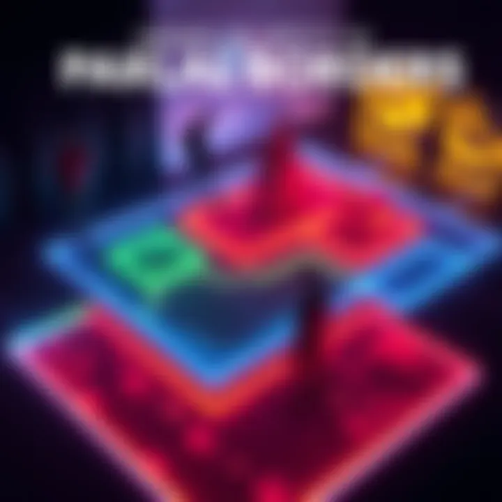 A visual representation of in-game property borders colored in different shades to show ownership clearly, with players interacting in the background.