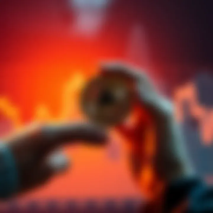 A person holding a Monero coin with a rising graph in the background, symbolizing an increase in value.