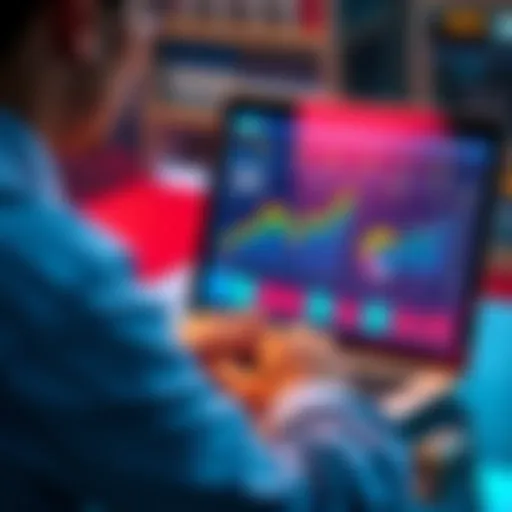 A person analyzing financial charts with a laptop displaying USDC stats and graphs, representing investment strategies in the UK.