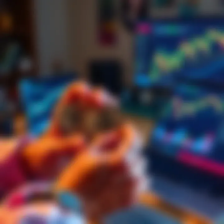 A person holding coins with Bitcoin symbols, sitting at a desk with a laptop and charts showing market trends.