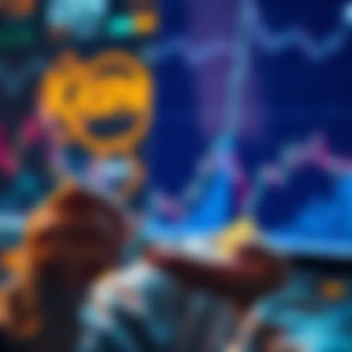 A person looking at cryptocurrency graphs while holding Kaspa coins, contemplating future investments.