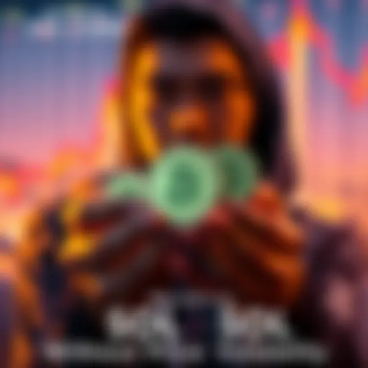 Holding SOL Coins A person calmly holding cryptocurrency coins with a chart showing stable growth in the background.