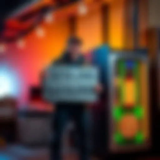 A happy solo miner stands next to a $300 mining rig, holding a sign that says $232,000 Bitcoin jackpot.