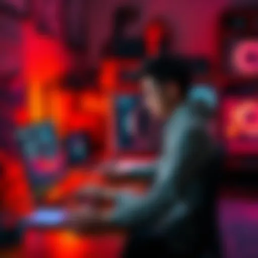 A person researching desktop mining devices for Monero at a desk with a laptop and mining gear