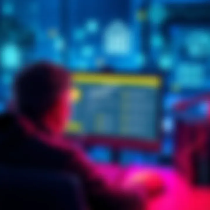 A person looking at a computer screen displaying Honeygain interface changes, with data-sharing icons in the background.