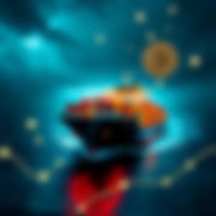 A ship passing through the Hormuz Strait with Bitcoin symbols overlayed, showing a connection between maritime trade and cryptocurrency.