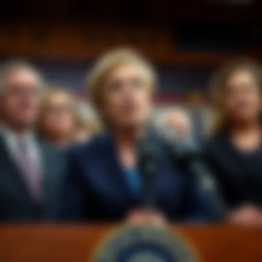 House Democrats speaking at a press conference about Trump's crypto startup deal, with serious expressions and microphones in front of them.
