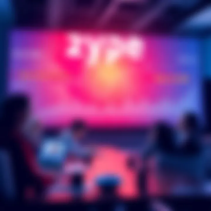 Graphs showing projected price trends for Hype by 2026 with analysts discussing at a conference