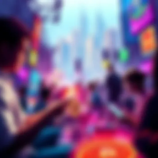 A vibrant graphic showing people engaging with digital assets and cryptocurrencies, symbolizing the growth of crypto investors in Indonesia.