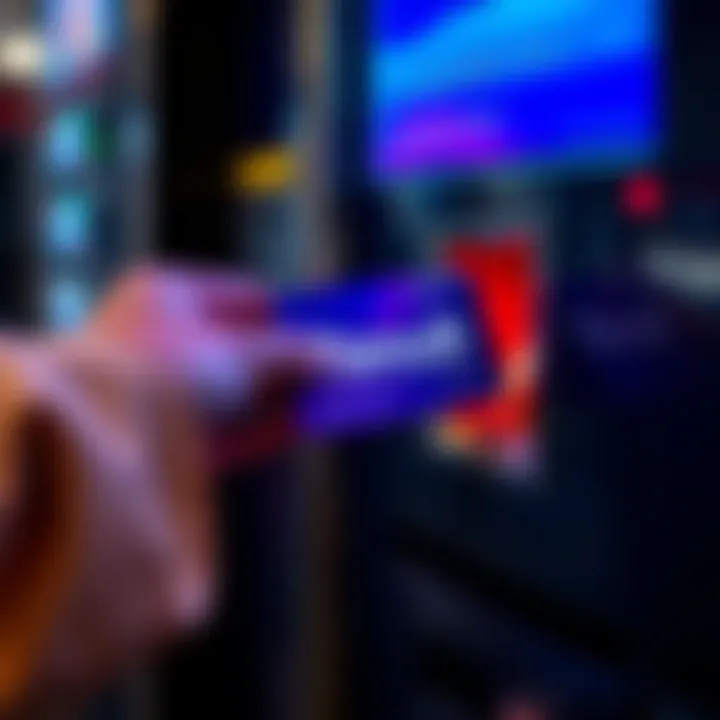 A person inserting a Revolut card into a random slot on a machine