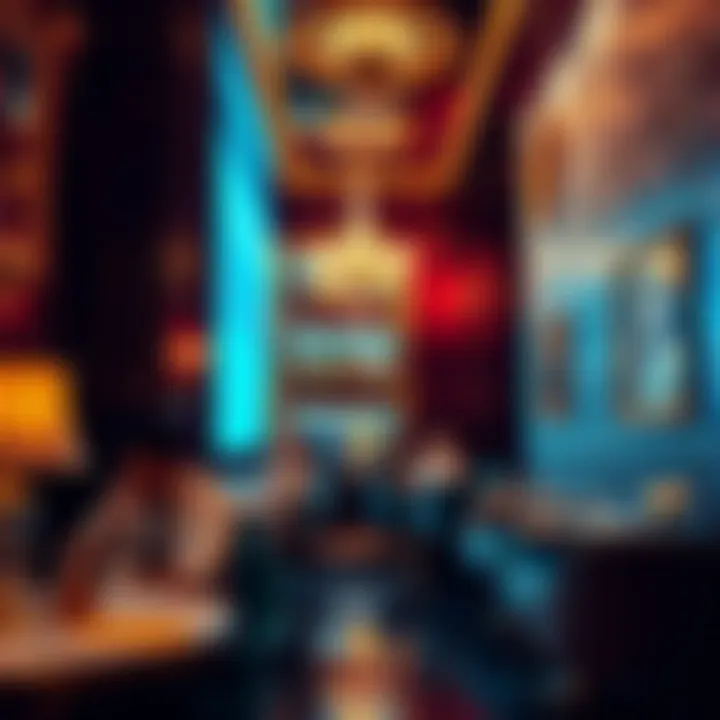 A luxurious club interior with elegant decor and exclusive members engaging in conversation.