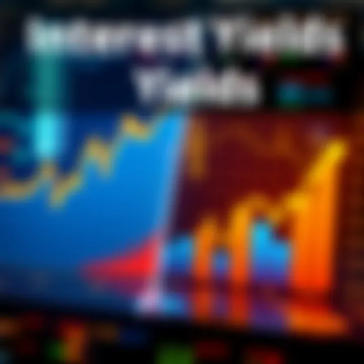 A visual representation showing contrasting graphs of high interest yields in decentralized finance versus low yields in traditional banking, highlighting the differences in returns.