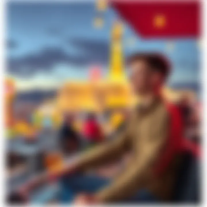 Intern enjoying Las Vegas rooftop dining A young intern sits at a rooftop restaurant in Las Vegas, smiling while looking at the city skyline. He holds a BitMart Card in one hand and a drink in the other, excited about his first trip funded b...