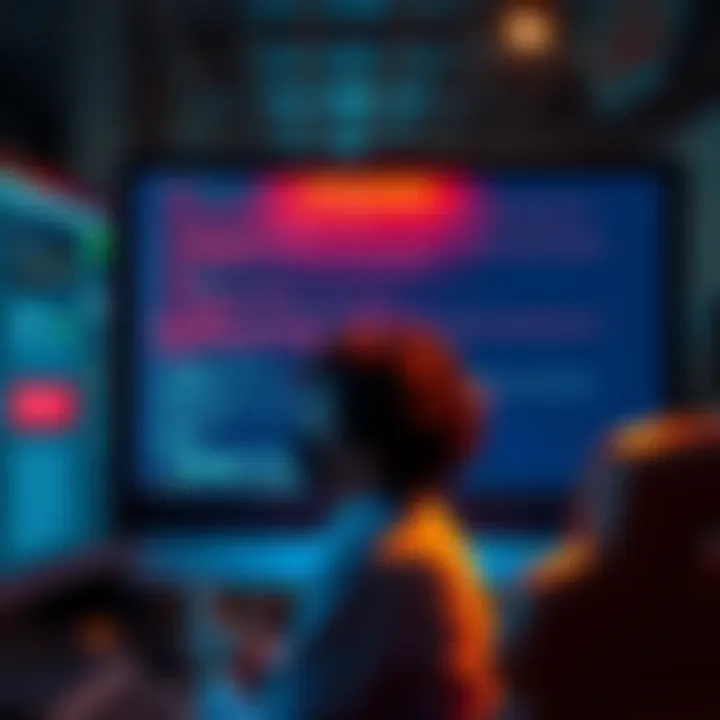 A frustrated person looking at a computer screen displaying error messages about invalid transactions.