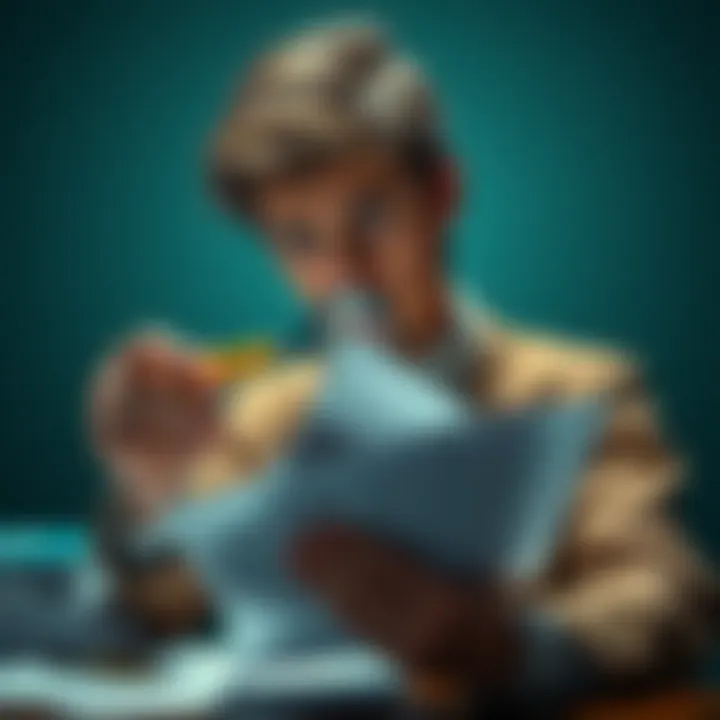 A person examining documents with a magnifying glass, looking concerned about suspicious activities.