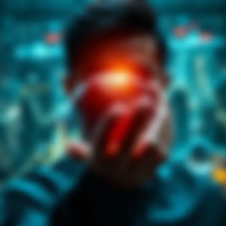 A business person looking at a globe with rising graphs indicating growth in emerging markets