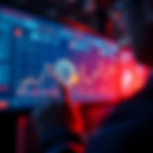 A person looking at a digital screen with a graph showing Algo price trends and investment options.